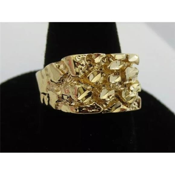 (Size 9) Men's 14K Gold Electroplated Nugget Square Ring (Brand New) - Picture 2 of 2